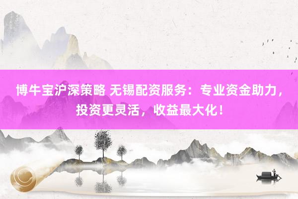 博牛宝沪深策略 无锡配资服务：专业资金助力，投资更灵活，收益最大化！